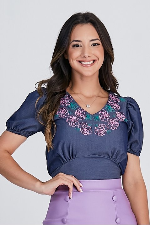 blusa azul escuro denim bordada 4