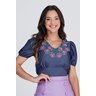 Blusa Azul Escuro Denim Decote V Leonora Tatá Martello