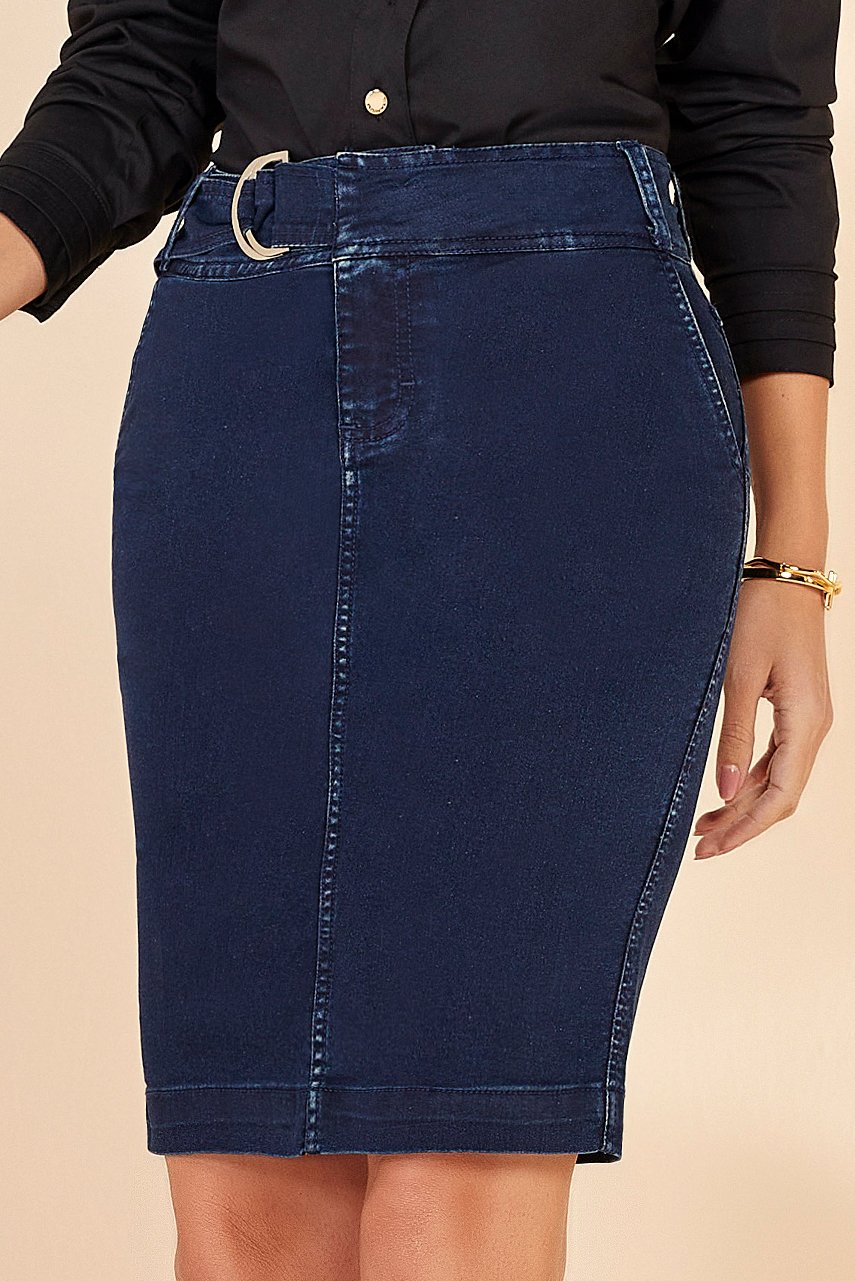 Saia Jeans Com Cinto Fixo Titanium Jeans