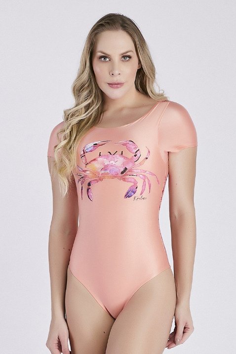 maio feminino moda praia na cor pessego com estampa exclusiva poliamida epulari 2