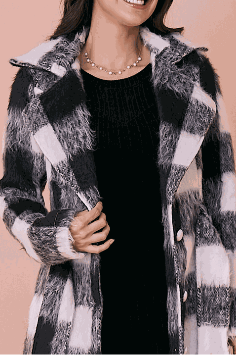 Sobretudo Tweed Xadrez Preto Daniela Tatá Martello