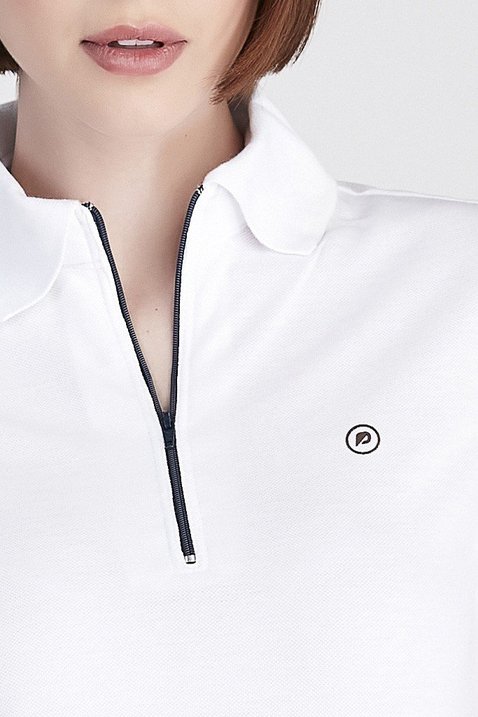 camiseta polo feminina na cor branca com ziper epulari 4
