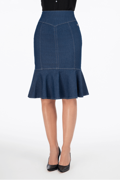 13 saia jeans com recortes e babado via tolentino