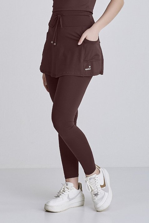 saia calca em poliamida marrom moda fitness modesta para mulheres de ate 1 60 de altura epulari 3