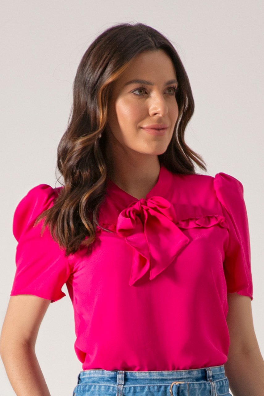 Blusa Pink Crepe Com Amarração Laura Rosa Jeans