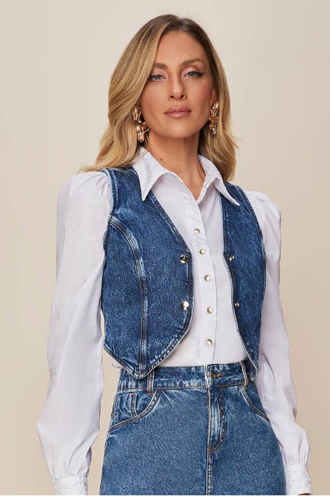 Tênis Vestido Listrado Com Colete Jeans Colete Jeans Titanium Jeans