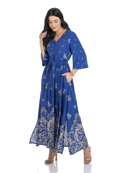 02 vestido azul estampado com amarracao na cintura via tolentino