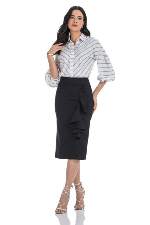 10 saia lapis em alfaiataria com babado frontal via tolentino