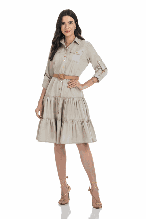 06 vestido cinza chemise jeans color com cinto via tolentino