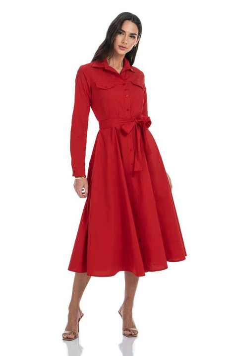 03 chemise de tricoline com mangas longas vermelho via tolentino