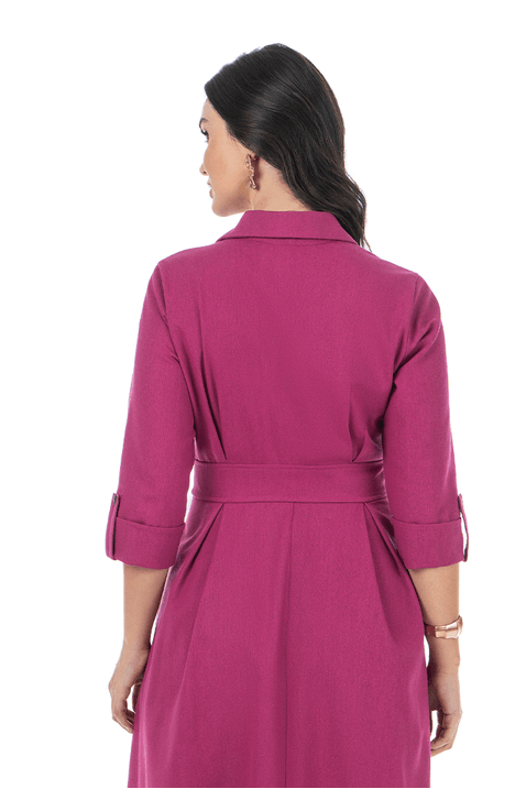 Vestido Midi Godê Em Linho Com Pregas Frontal Via Tolentino