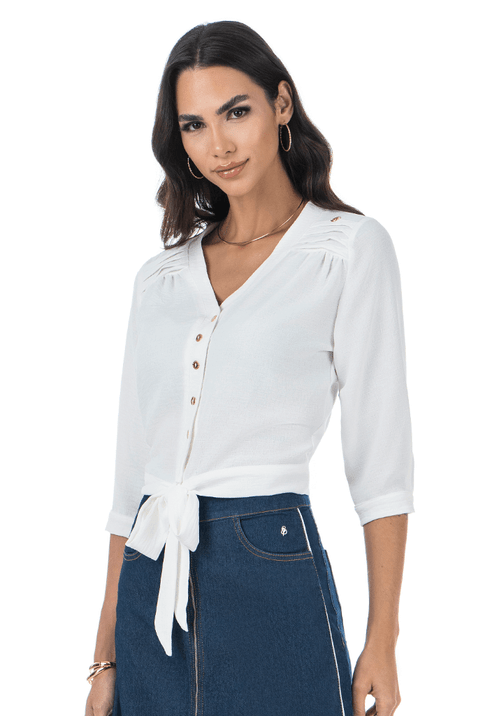 04 blusa crepe 3 4 com botoes frontal via tolentino