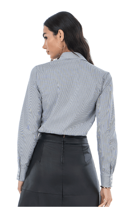 05 camisa feminina listrada preto em tricoline via tolentino