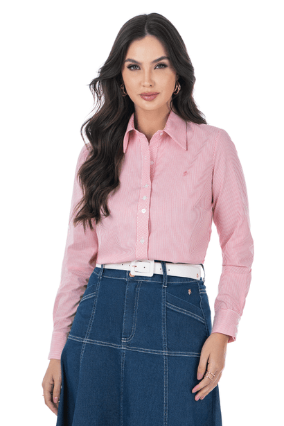 04 camisa feminina listrada rosa em tricoline via tolentino