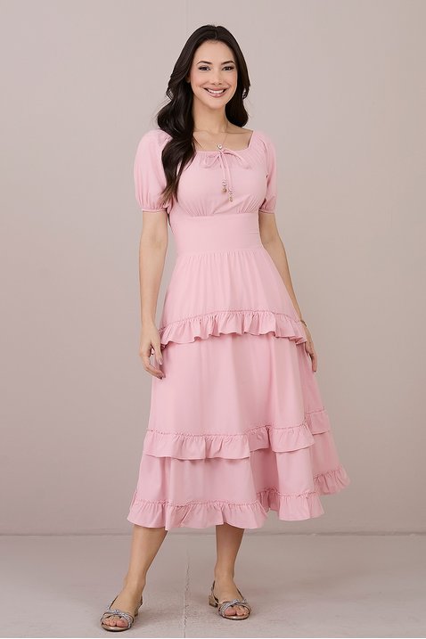 Vestido Rosa Claro Evasê Keyla Tatá Martello