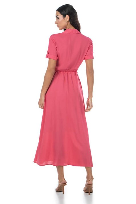 Vestido Goiaba Em Viscose Midi Com Fenda Frontal Via Tolentino