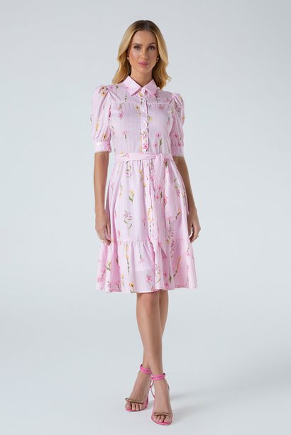 Chemise Rosa Crepe Estampa Exclusiva Com Faixa Laura Rosa Jeans