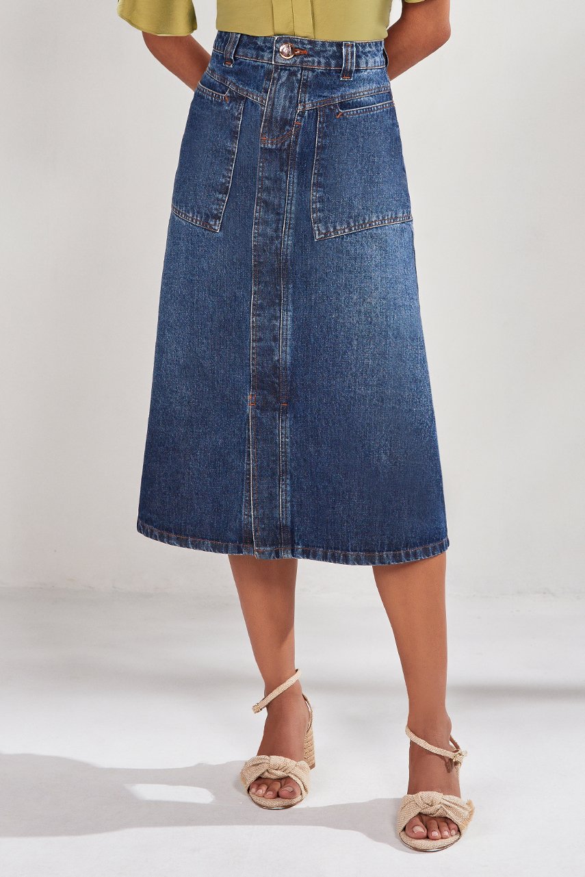 Floratta Moda Saia Jeans Midi Via Evangelica Saias Saia Jeans Midi