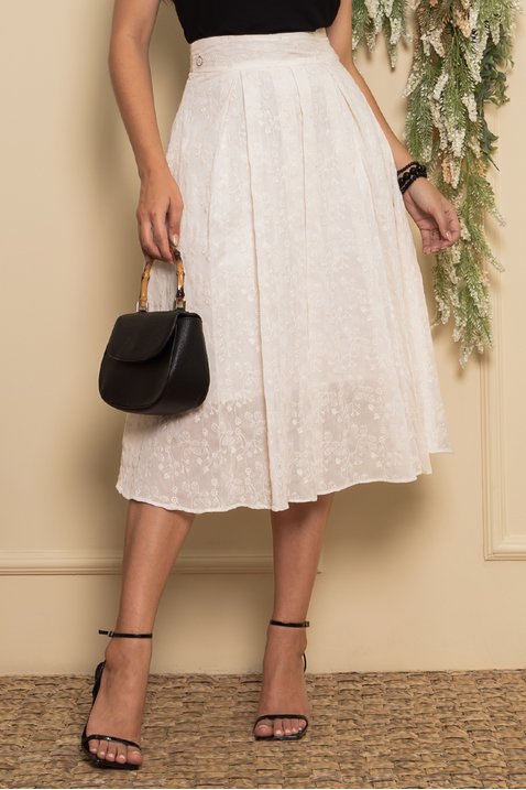 Saia Branco Bordada Com Pregas Luciana Pais