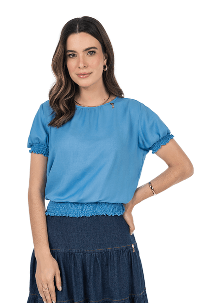 05 blusa azul em viscose com lastex via tolentino