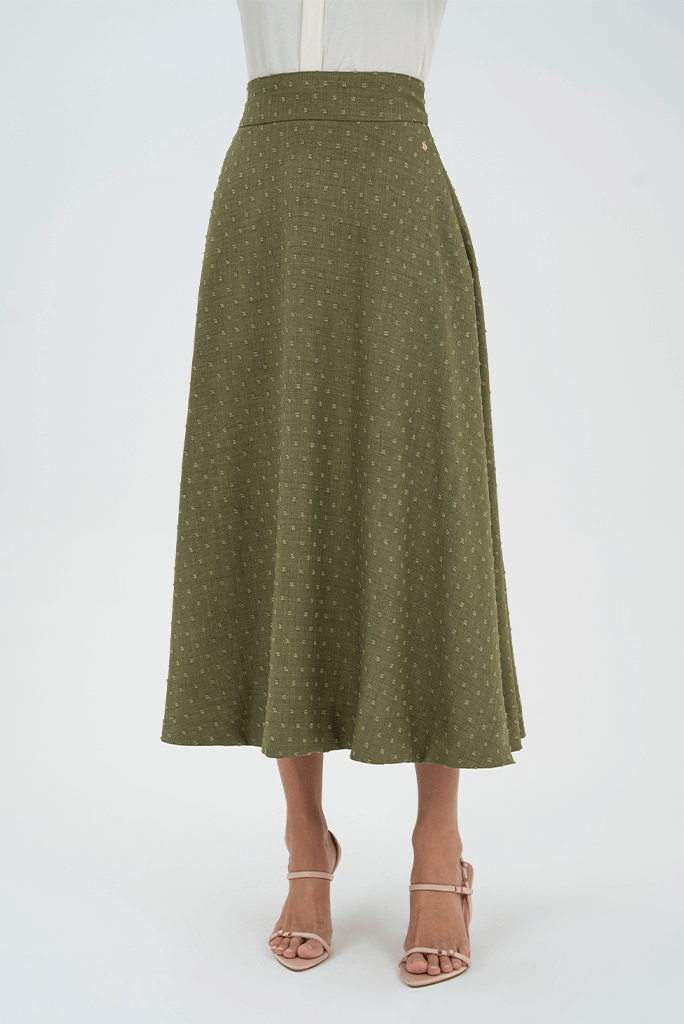 Saia Verde Musgo Midi Godê Via Tolentino