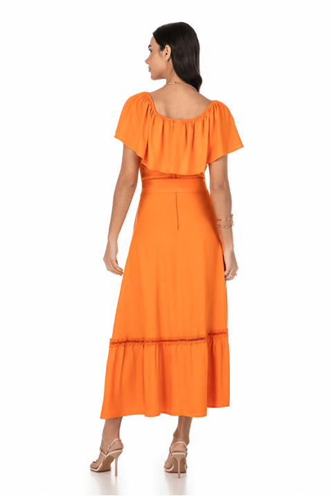 01 vestido plano midi com babado e entremeio via tolentino