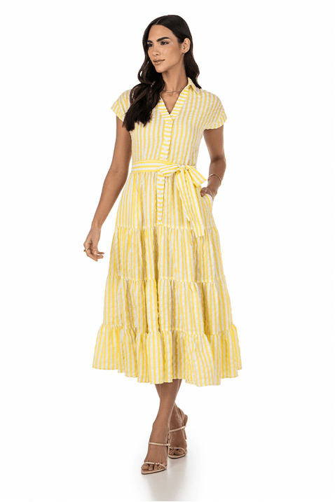 04 vestido amarelo chemise listrado midi com recortes via tolentino