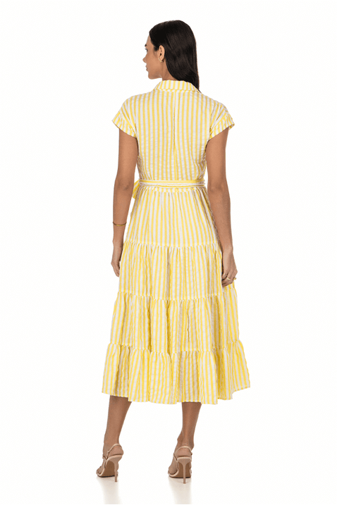 02 vestido amarelo chemise listrado midi com recortes via tolentino