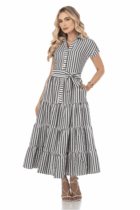 01 vestido chemise listrado midi com recortes via tolentino