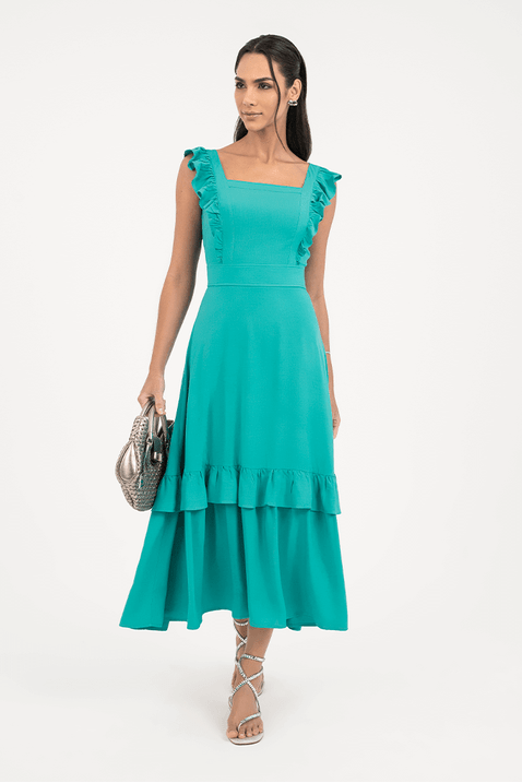 06 vestido plano midi com babados verde agua via tolentino