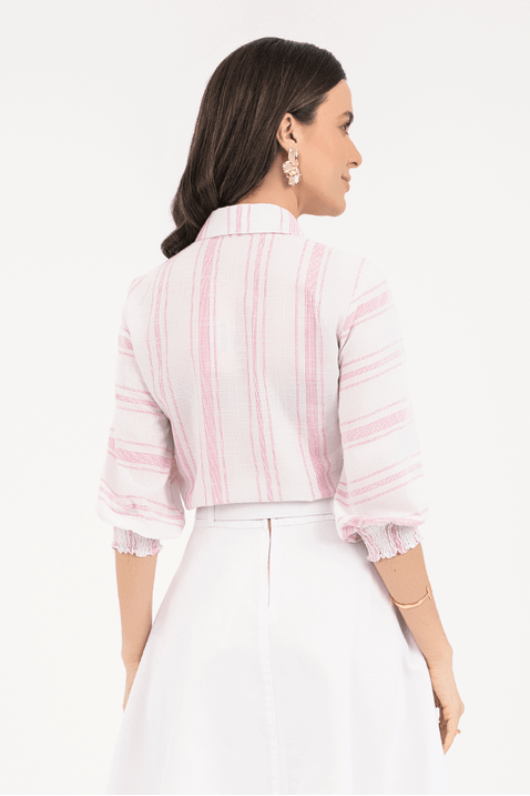Camisa Listrada CalÃ§a Branca Com Blusa Rosa Camisa Feminina