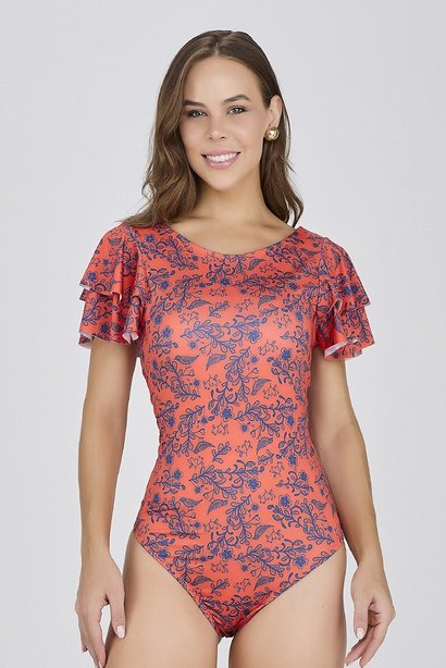 Maiô Feminino Vermelho Manga Curta Estampa Exclusiva Bojo Removível Epulari