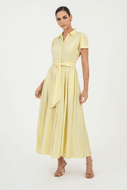 10 vestido plano chemise com amarracao amarelo via tolentino