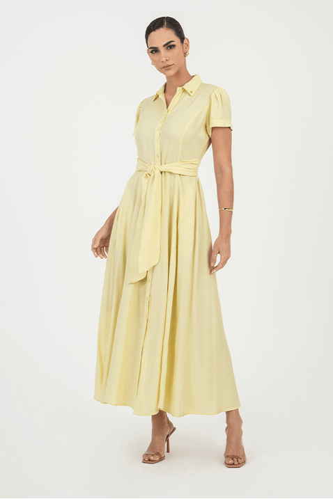 10 vestido plano chemise com amarracao amarelo via tolentino