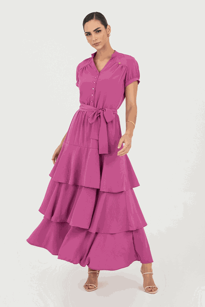 09 vestido longuete com babados e lastex na cintura fuscia via tolentino