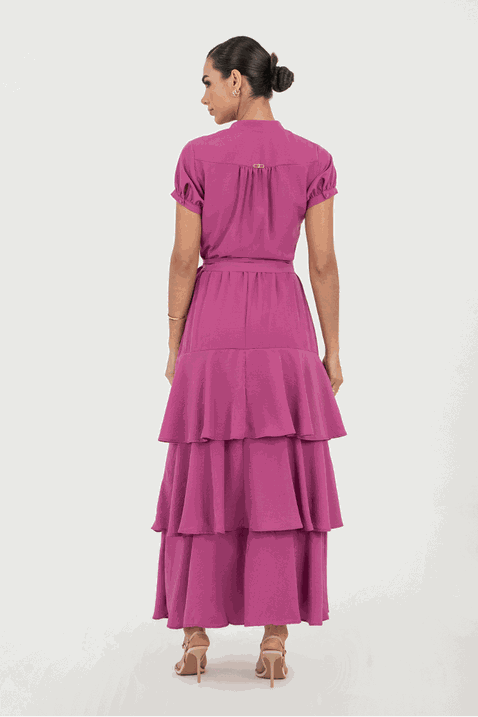 07 vestido longuete com babados e lastex na cintura fuscia via tolentino