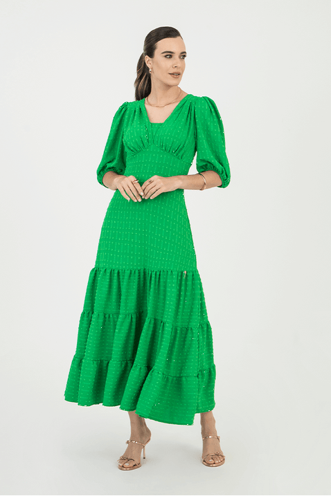 01 vestido plano poas midi com franzidos aveia via tolentino
