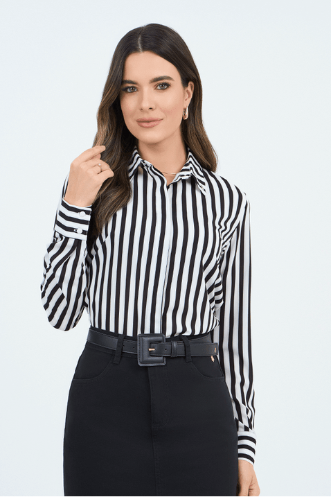 05 camisa vista embutida mangas longas listrada preto off white