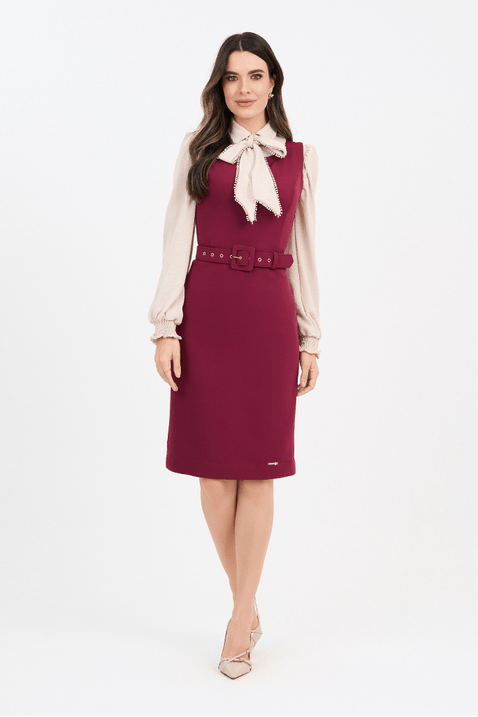 05 vestido marsala justo alfaiataria com cinto encapado