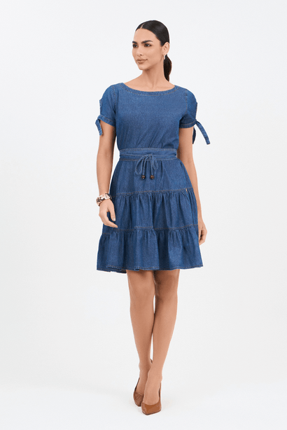 01 vestido jeans curto gode com cinto