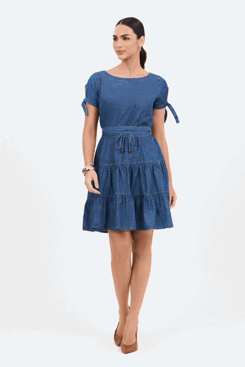 01 vestido jeans curto gode com cinto
