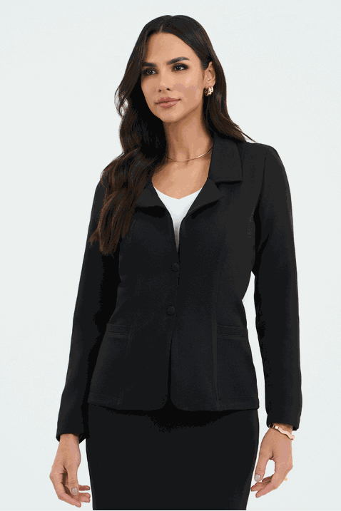 03 blazer preto em alfaiataria mangas longas