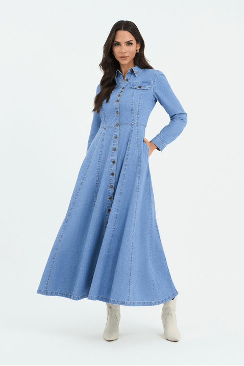 01 vestido jeans chemise gode midi