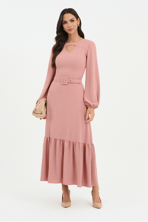 04 vestido rose plano midi com cinto encapado