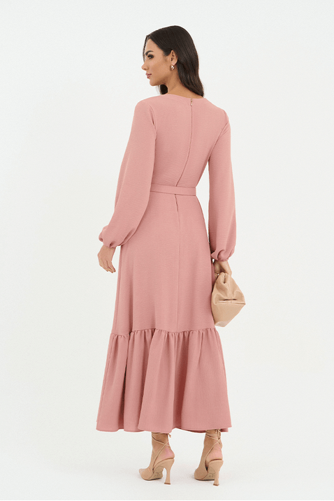 03 vestido rose plano midi com cinto encapado
