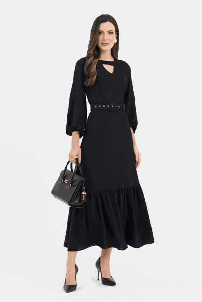 05 vestido preto plano midi com cinto encapado