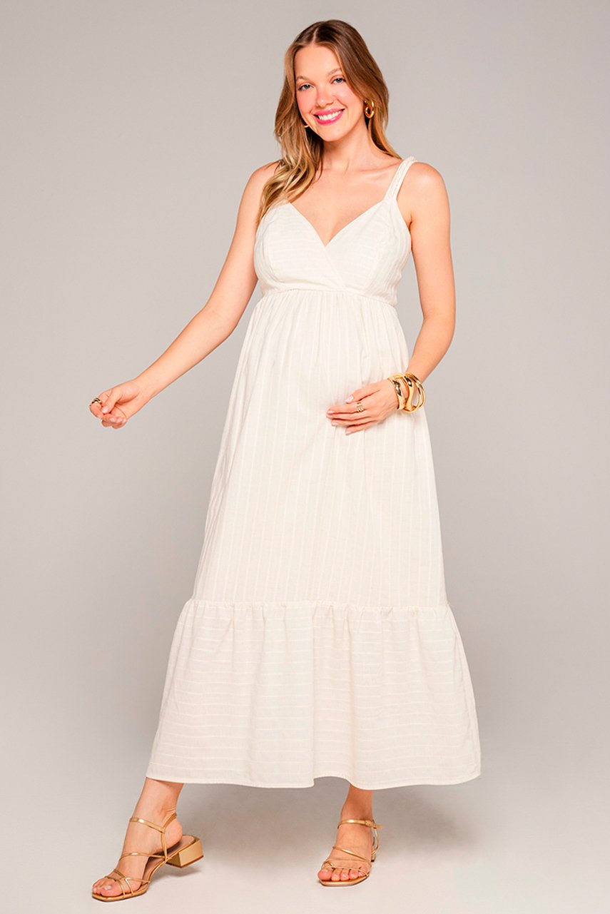 Vestido Longo Malha Texturizada Off White Emma Fiorezi