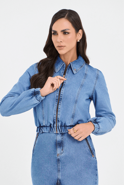 07 saia jeans reta com recortes e ziper frontal