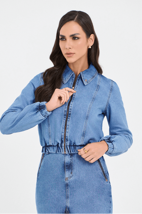07 saia jeans reta com recortes e ziper frontal