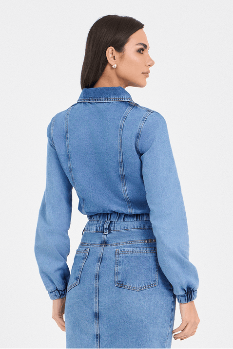 04 saia jeans reta com recortes e ziper frontal